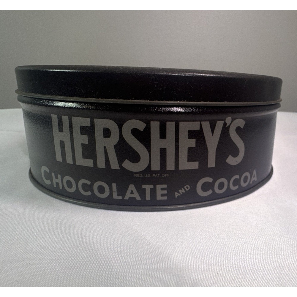Hershey's 1989 Chocolate & Cocoa Round Metal Tin w/ Lid Black/Silver